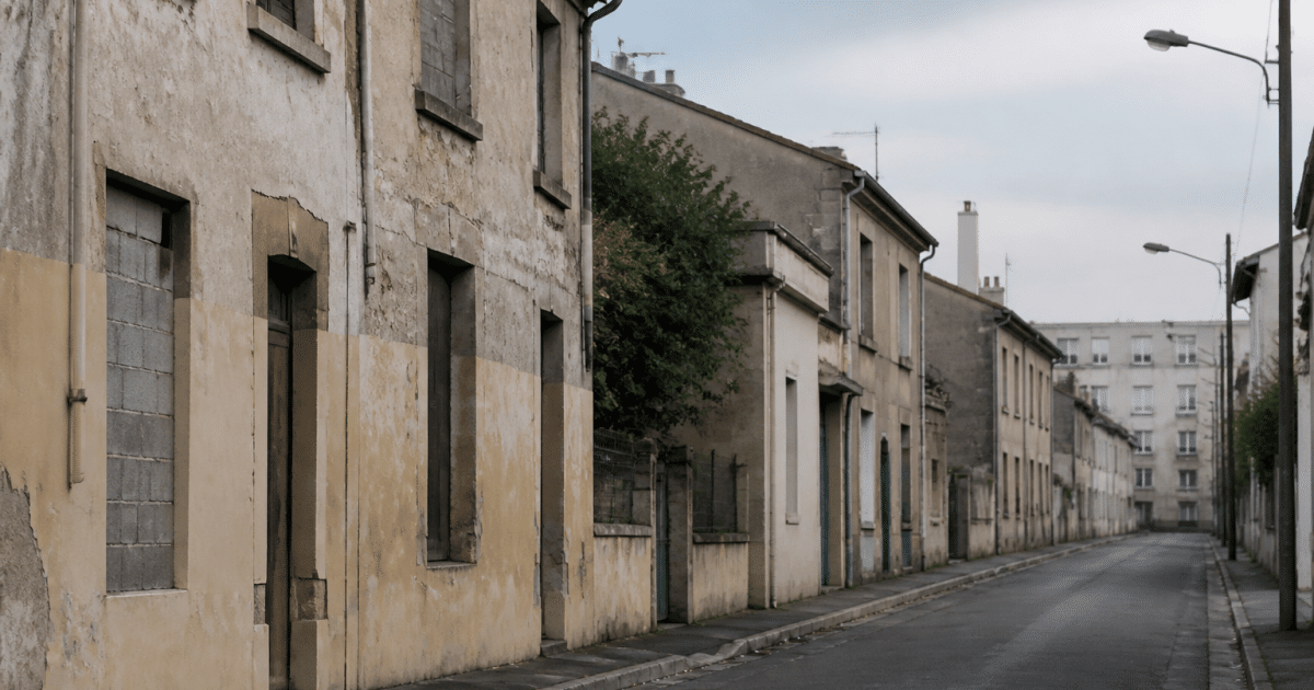 Rue urbaine avec immeubles delabres et facades degradees a Floirac