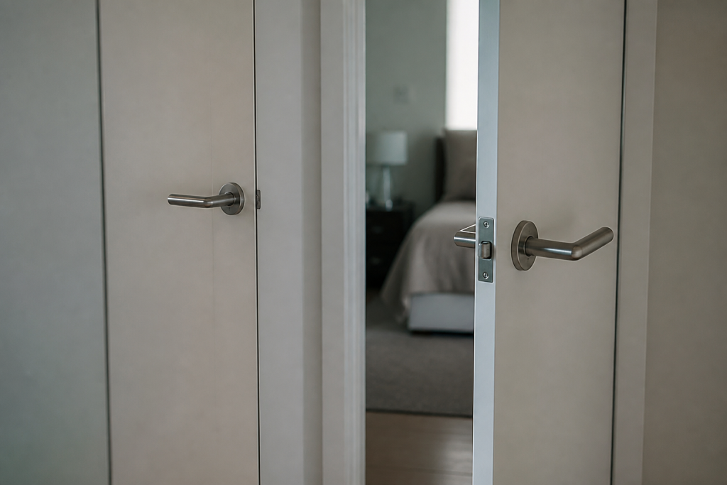 Porte ouverte et fermee sans frottement